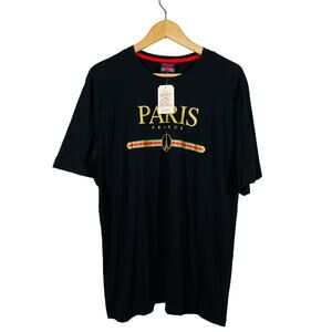 NEW! Paris France Short Sleeve Tee Black Casual Eiffel Tower Noir - L